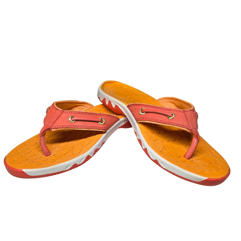 Sperry Top-Sider Son-R Leather Flip Flop Sandals Womens 9M Orange Coral 9360439